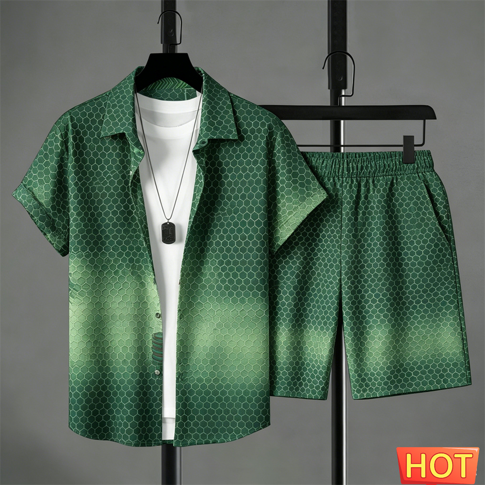 夏服 メンズシャツセット グラデーションレジャーシャツセット - Shirt Camp Collar のレビューと価格