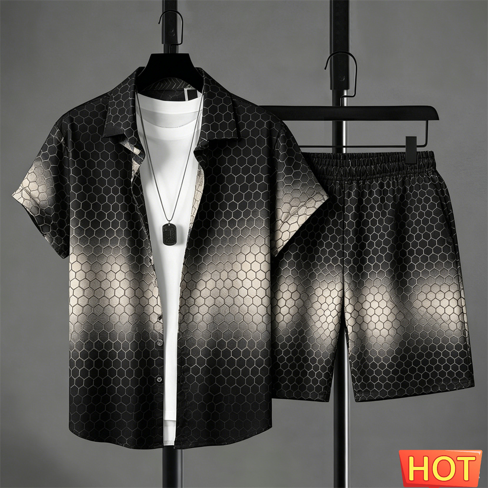 夏服 メンズシャツセット グラデーションレジャーシャツセット - Shirt Camp Collar のレビューと価格