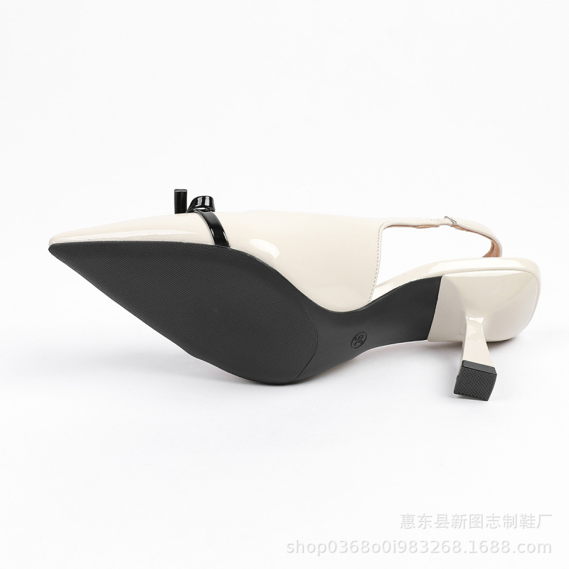 女性用ブラックボウコントラストカラーポインテッドトゥアンクル - Casual Sandal Leather のレビューと価格
