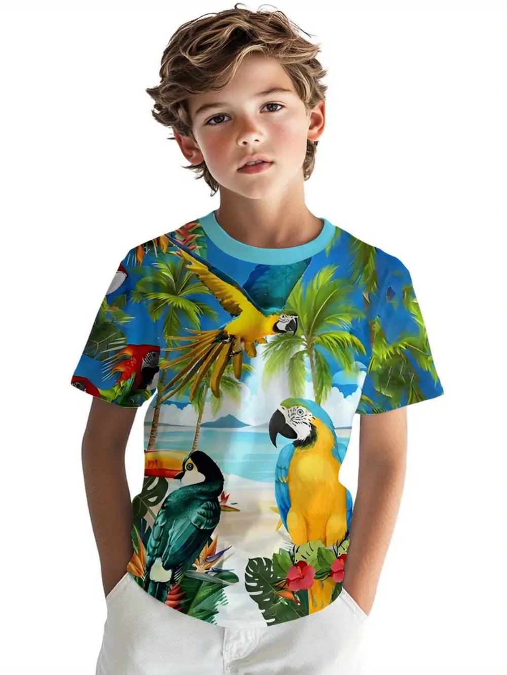 キッズ トロピカル マコアオウム ビーチプリント 半袖 Tシ - Tee Graphic Print のレビューと価格