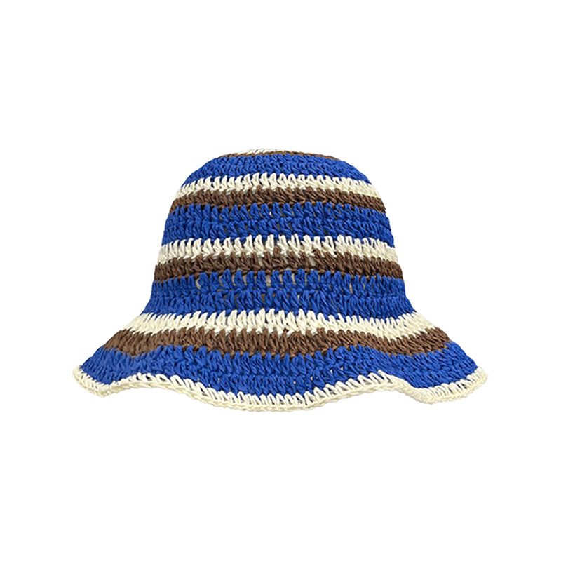 女性のための縞模様のニット麦わら帽子、中空の通気性のある帽子 - Bucket Hat Straw のレビューと価格