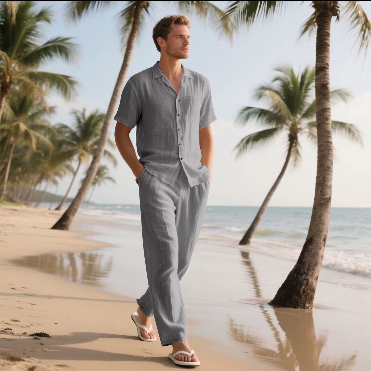 夏のメンズ新作リネンカジュアル快適ルーズ通気性高級ミニマリス - Short Linen Drawstring のレビューと価格