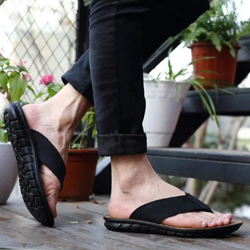 夏の靴男性スリッパ本革メンズフリップフロップフラットメンズサ - Flip Flop Leather Men のレビューと価格