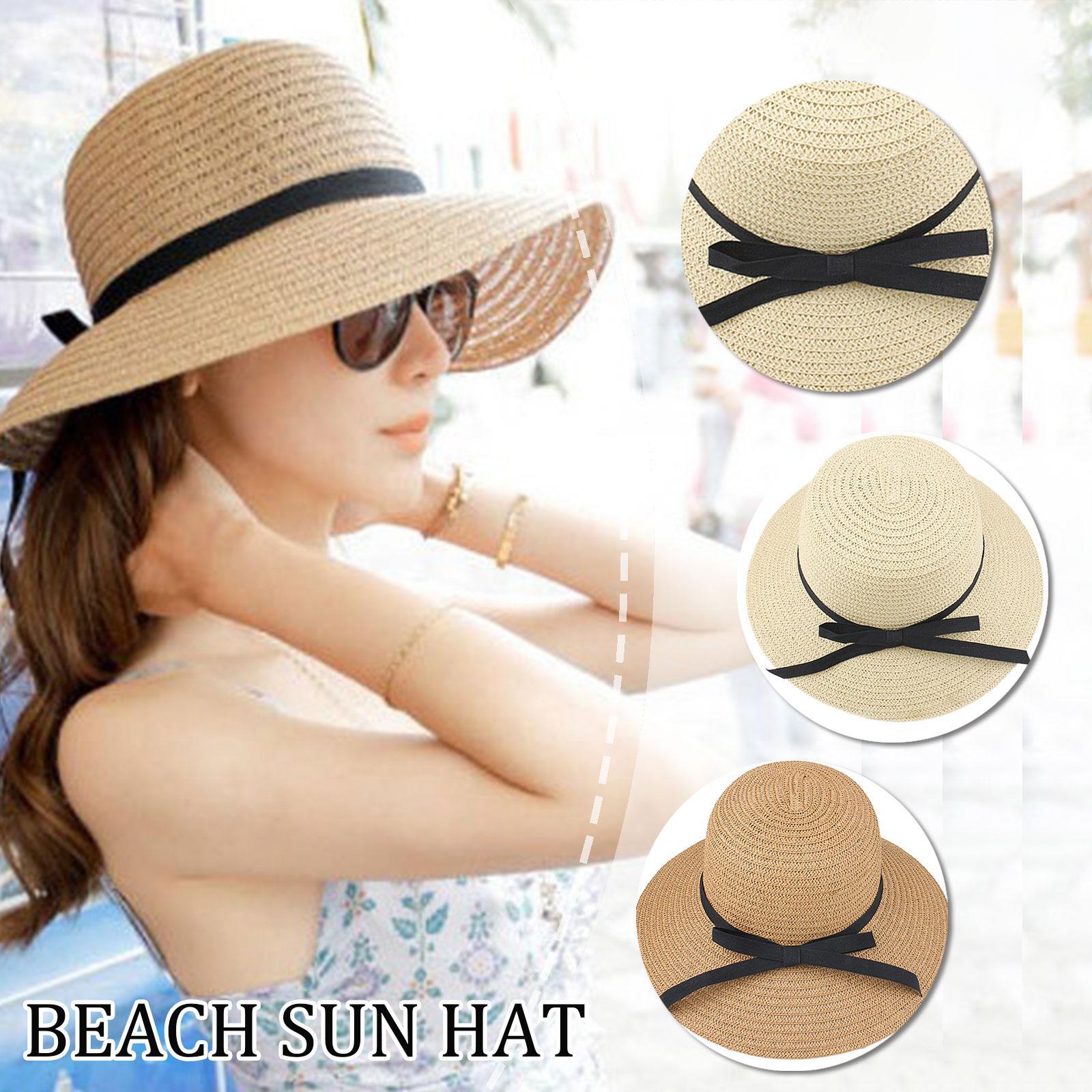 広いつばのある夏の麦わら帽子,折りたたみ式ビーチハット,麦わ - Bucket Hat Straw のレビューと価格