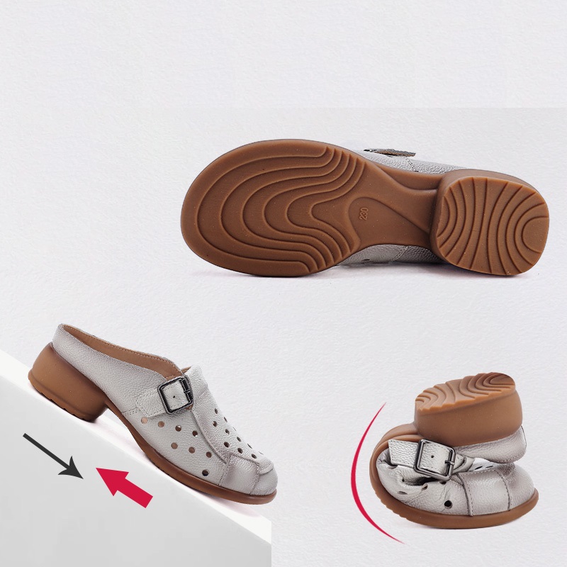 新しい牛革製ローヒールサンダル レディース ホローアウト ミ - Casual Sandal Leather のレビューと価格