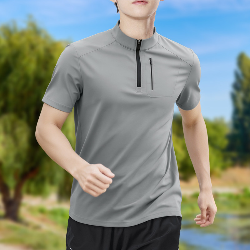 メンズハーフジップ高伸縮速乾半袖Tシャツ通気性アウトドアスポ - Shirt Camp Collar のレビューと価格