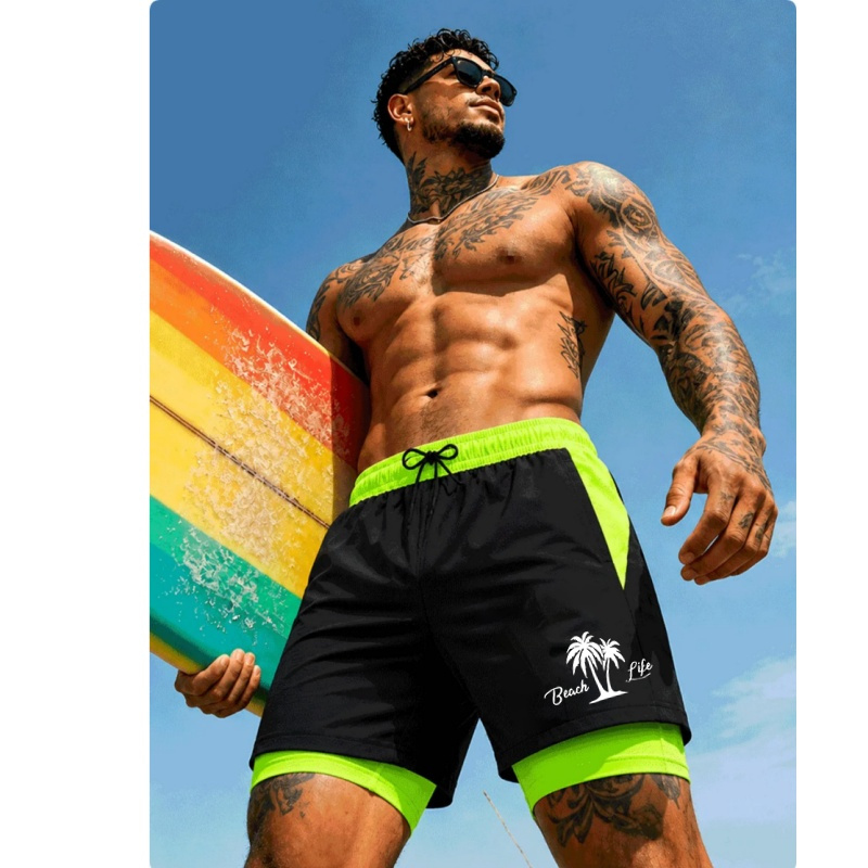 メンズ水泳パンツ ヤシの木プリント 速乾性 サーフボードショ - Trunks Board Surf のレビューと価格