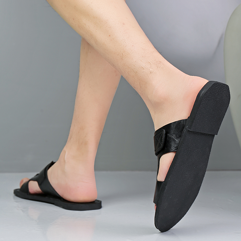 大型プレミアムレザーサンダル メンズ 夏新作 滑り止めビーチ - Flip Flop Leather Men のレビューと価格