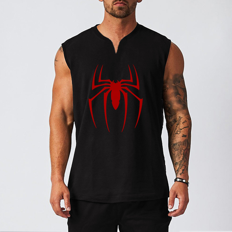 ノースリーブのスパイダープリントTシャツ,コットン,通気性, - Tank Top Muscle のレビューと価格