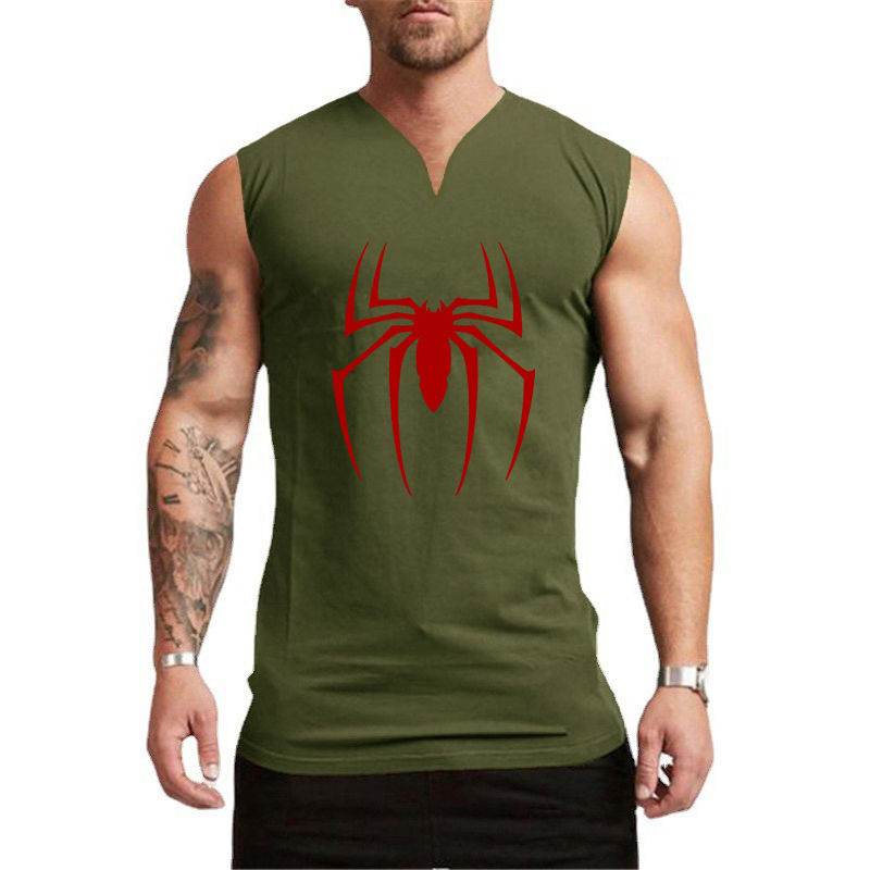 ノースリーブのスパイダープリントTシャツ,コットン,通気性, - Tank Top Muscle のレビューと価格