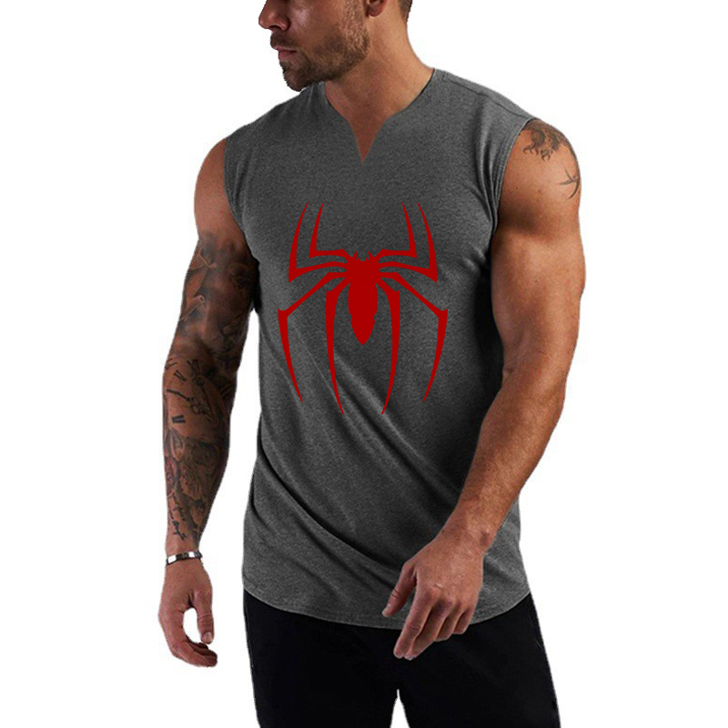 ノースリーブのスパイダープリントTシャツ,コットン,通気性, - Tank Top Muscle のレビューと価格