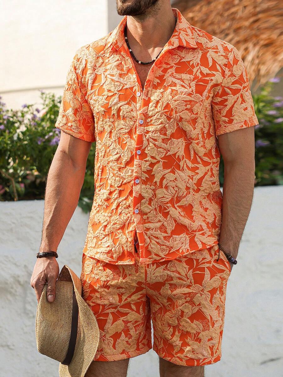 Genlund メンズ バーントオレンジ サマー 2 ピース - Resort Shirt Floral のレビューと価格
