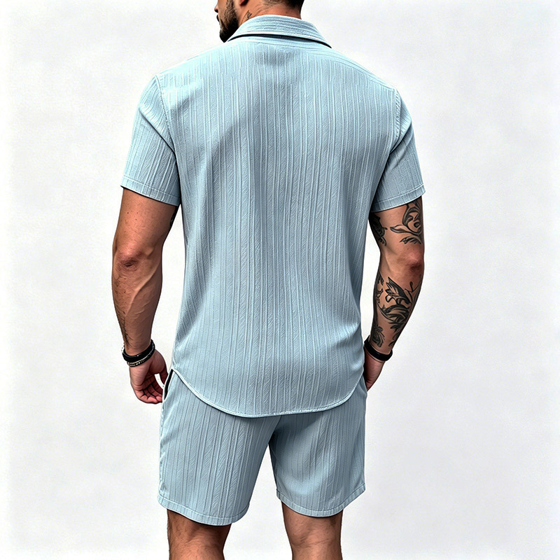 2026年新作 メンズ 縦型シワ加工ラペル半袖シャツ＆ショー - Shirt Camp Collar のレビューと価格