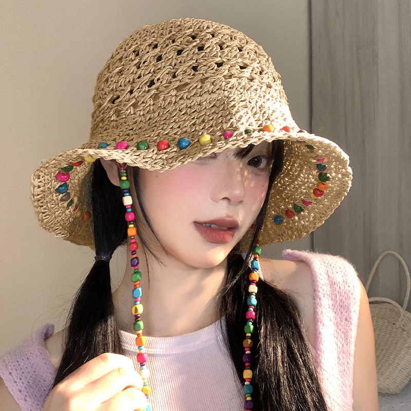 レトロな多用途中空つば広ビーチストローハット、折りたたみ式ボ - Bucket Hat Straw のレビューと価格