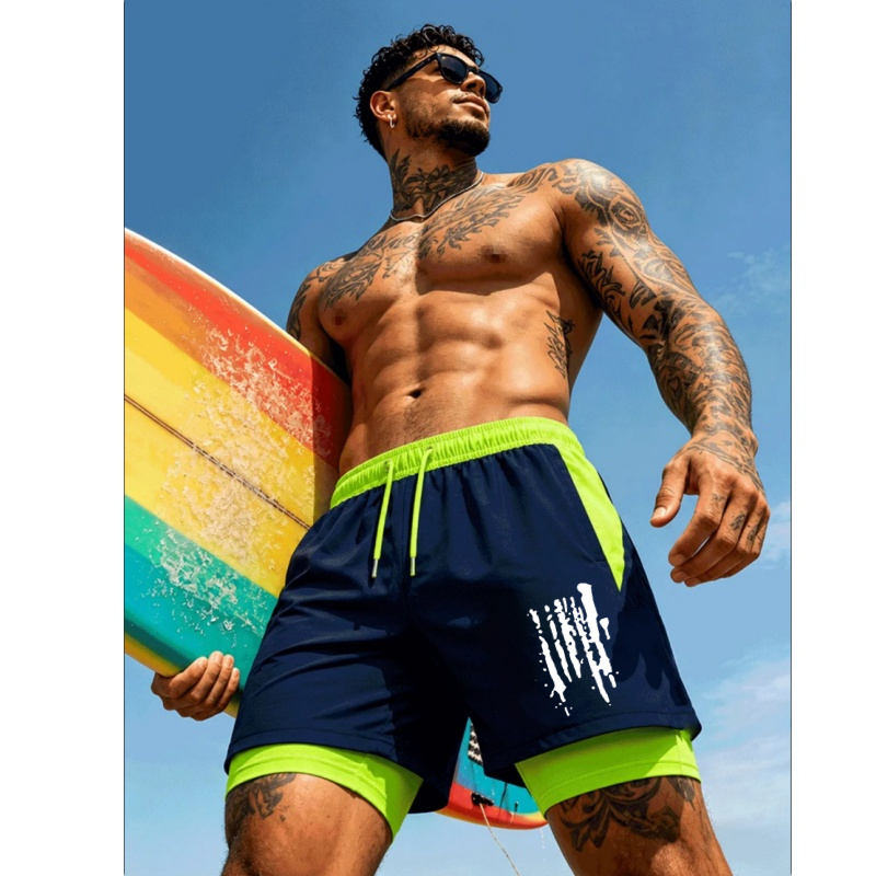 メンズ2in1ダブルレイヤー水着速乾サーフボードショーツ伸縮 - Trunks Board Surf のレビューと価格