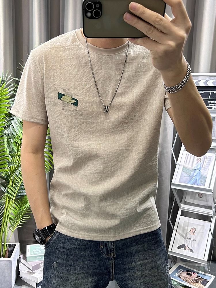男性用ホワイトリネンTシャツ,原宿プリントTシャツ,韓国のス - Short Linen Drawstring のレビューと価格
