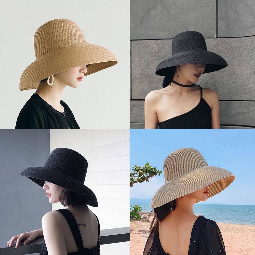 ヘップバーンスタイルの広いつばの女性用麦わら帽子、ビーチで折 - Bucket Hat Straw のレビューと価格