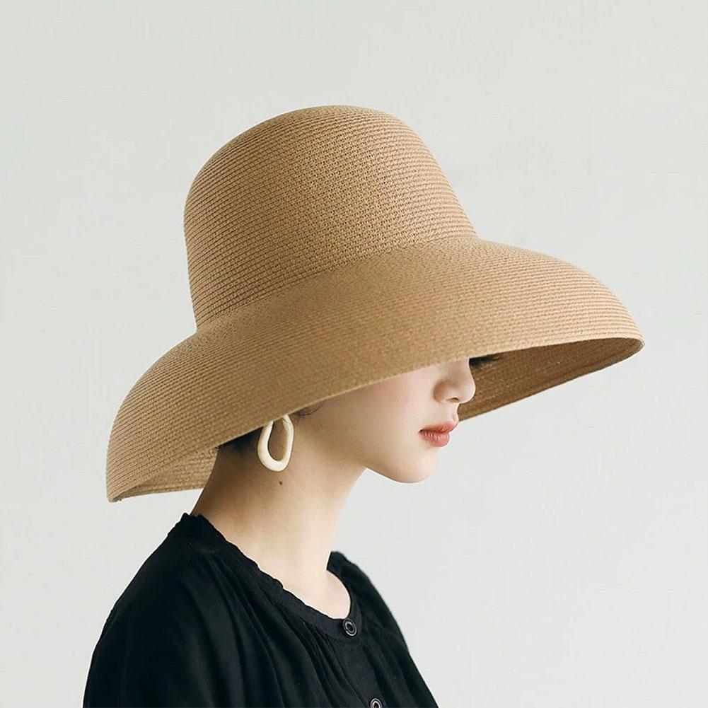 ヘップバーンスタイルの広いつばの女性用麦わら帽子、ビーチで折 - Bucket Hat Straw のレビューと価格