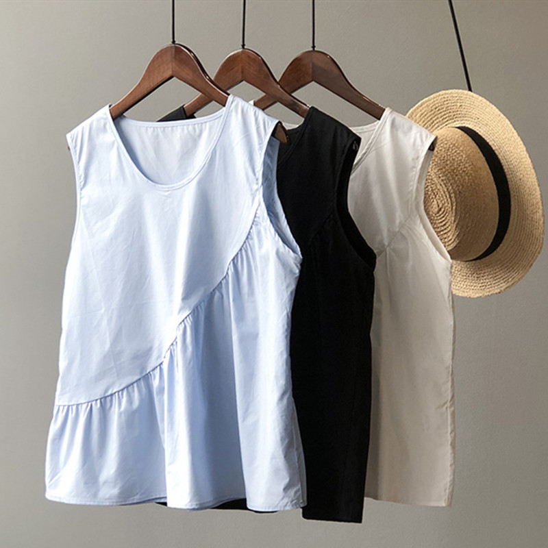 女性のためのルーズなコットンとリネンのタンクトップ,ボヘミア - Shirt Camp Collar のレビューと価格