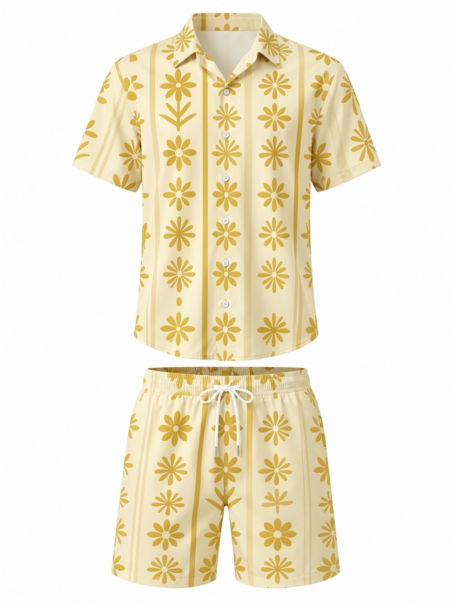 メンズ花柄半袖シャツとドローストリングショーツセット夏休みリ - Resort Shirt Floral のレビューと価格