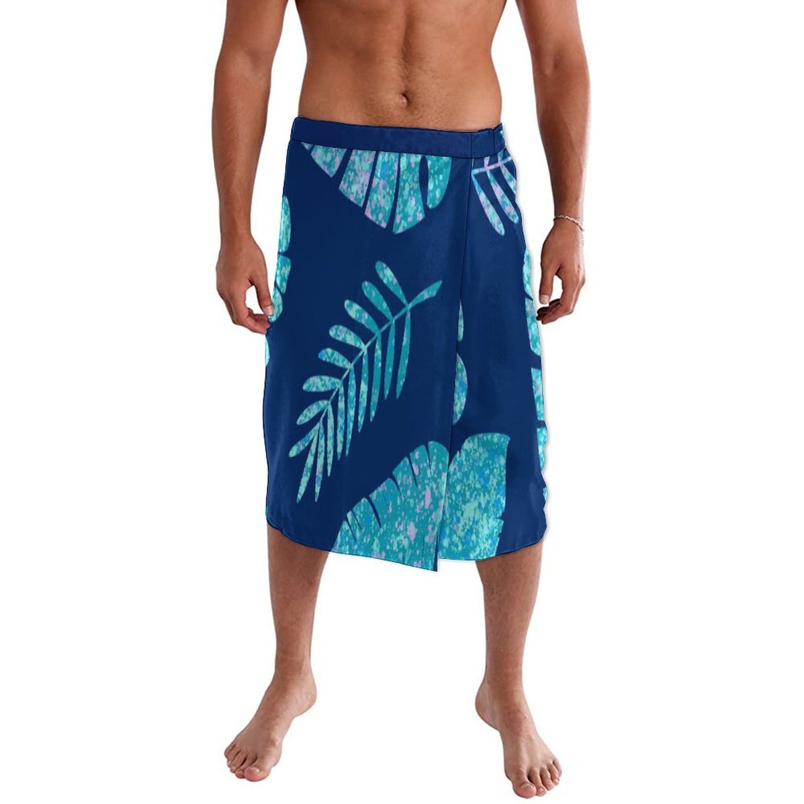 ブルーの花柄ポリネシアンビーチラップドレス、ハワイ諸島用ラバ - Sarong Men Wrap のレビューと価格
