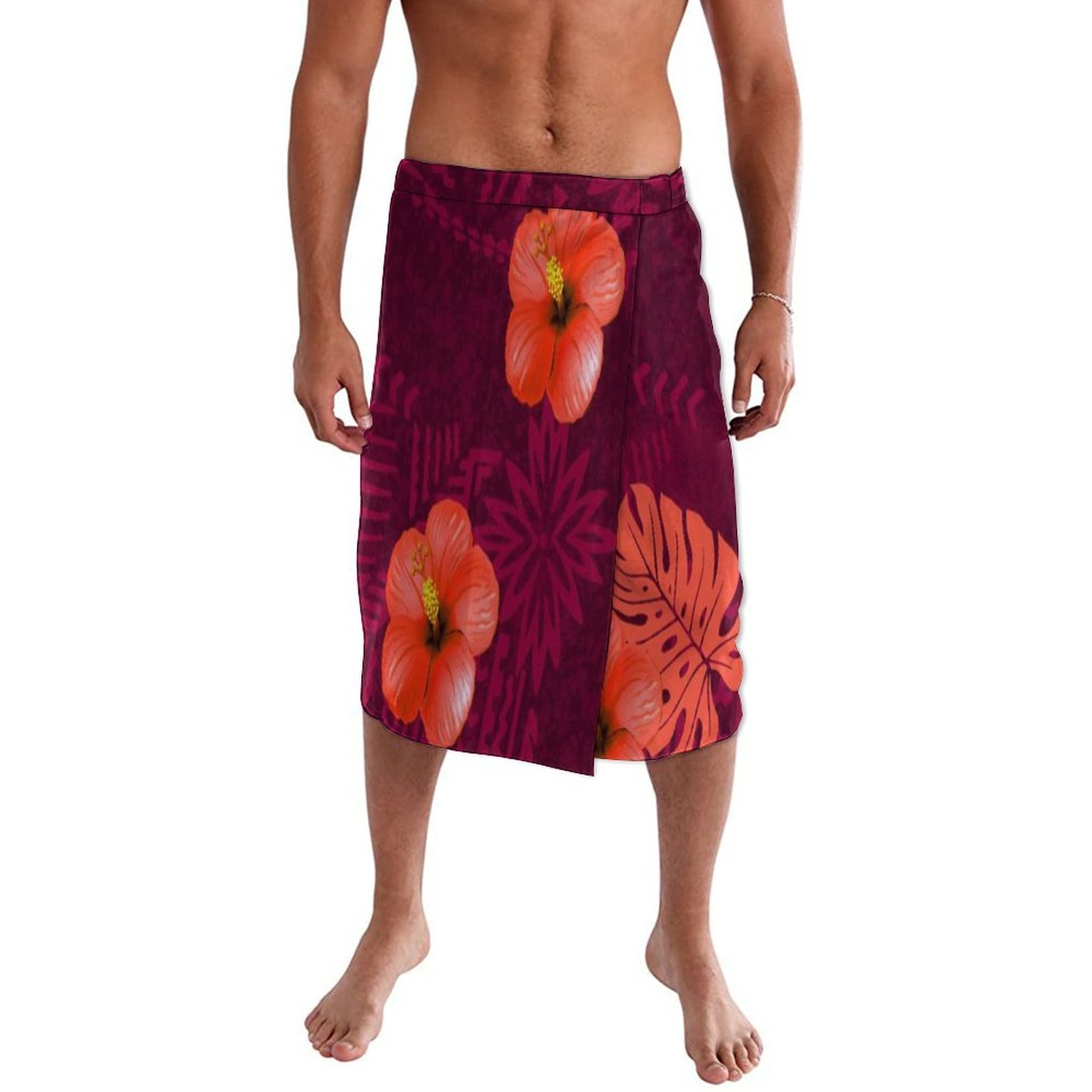 ブルーの花柄ポリネシアンビーチラップドレス、ハワイ諸島用ラバ - Sarong Men Wrap のレビューと価格