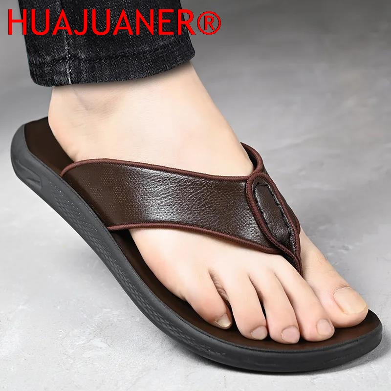 カジュアルなアウトドアメンズサンダル 夏用滑り止めレザー ト - Flip Flop Leather Men のレビューと価格