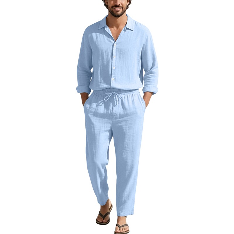 春夏リネンカジュアルセットゆったりビーチ長袖シャツ+ロングパ - Linen Shirt Breathable のレビューと価格