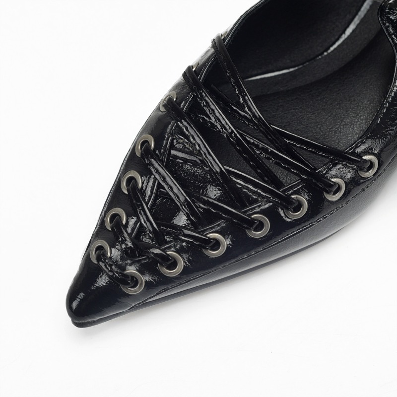 ポインテッドトゥレースアップ女性用スリッパ夏用PUレザーロー - Casual Sandal Leather のレビューと価格