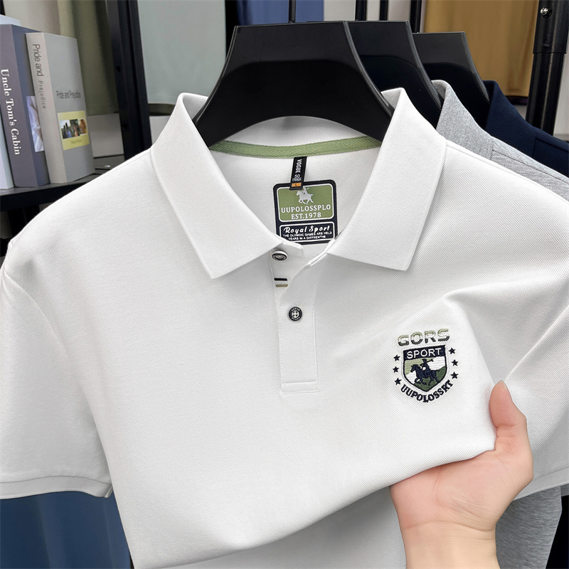 メンズポロシャツ 半袖 刺繍入り ピケニット ホワイト ライ - Polo Shirt Pique のレビューと価格